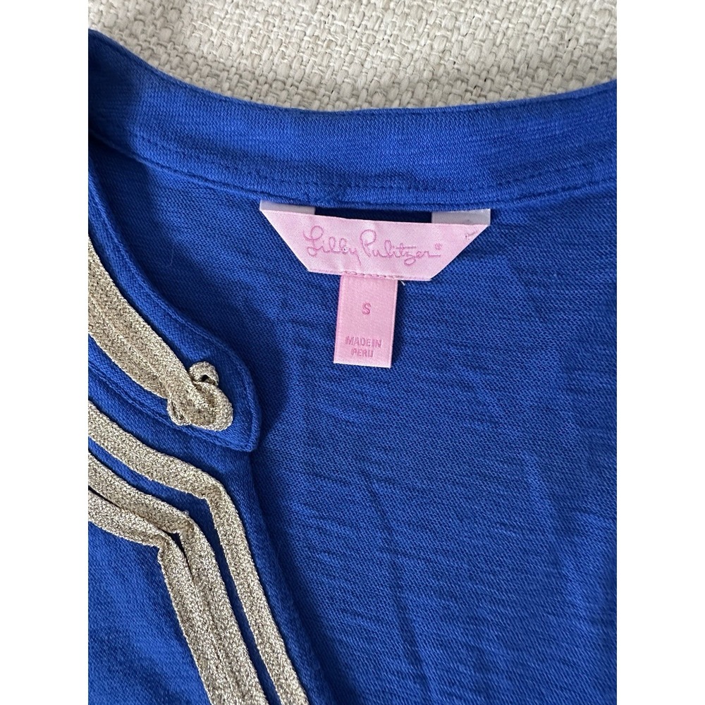 Lilly Pulitzer Emerson Tunic Top Metallic Gold Royal Blue Coastal Beach - Picture 5 of 7